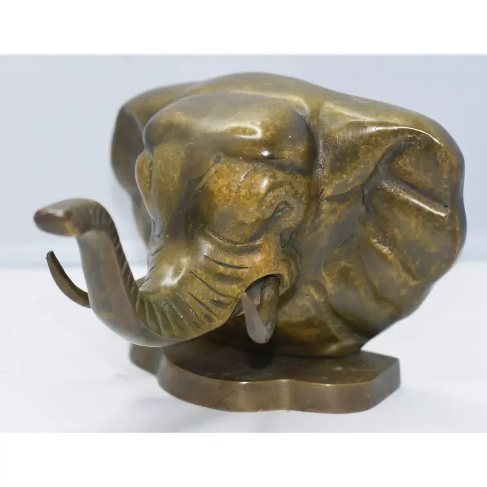 Handcrafted Brass Bronze Sculpture Elephant Head Hook Bookend